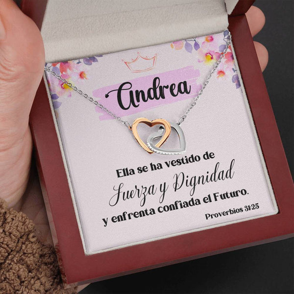 Regalo para Hija, Amiga, Madre - Ella se ha vestido con Fuerza y Dignidad - Collar 2 Corazones Entrelazados Jewelry/InterlockingHearts 