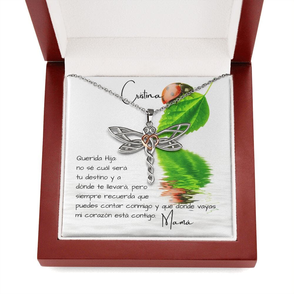 Regalo para hija de mamá- Collar libélula - Personaliza la tarjeta para que el regalo sea único. Jewelry ShineOn Fulfillment Caja de Madera con Luz de Lujo - Mahogany 