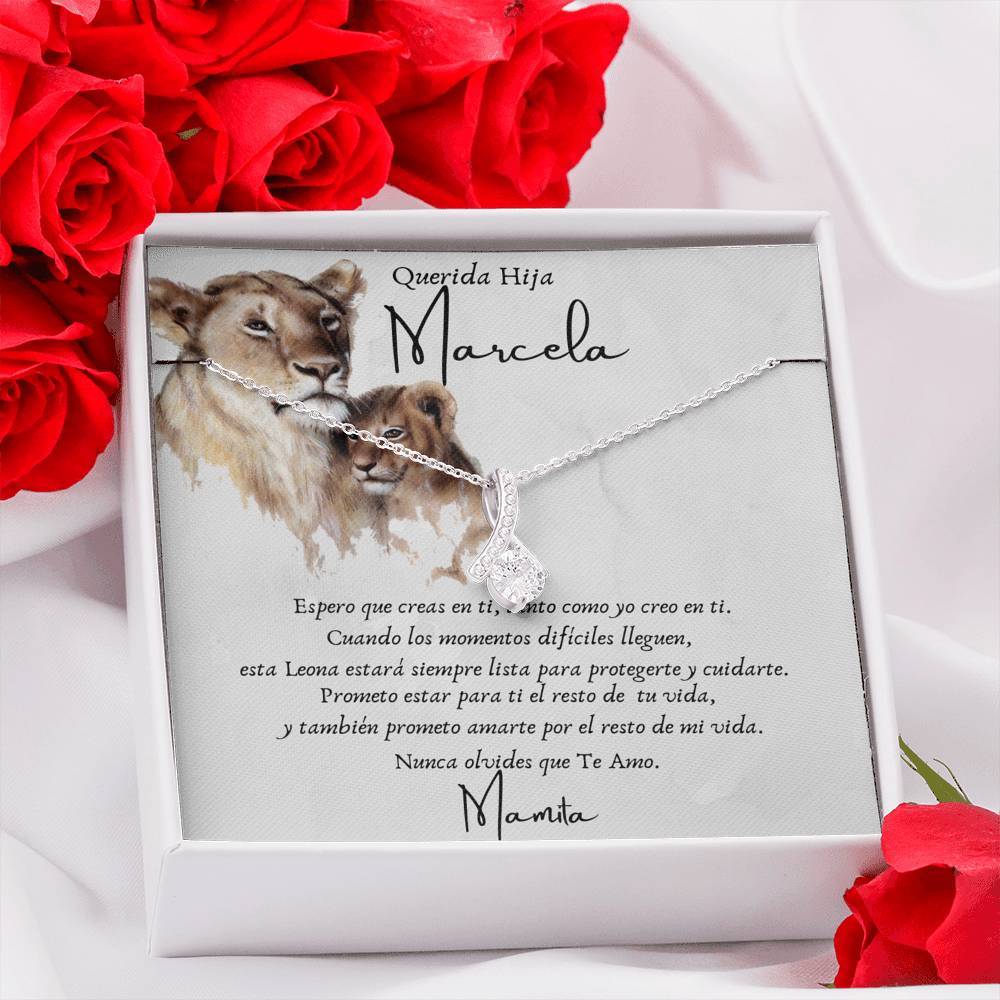 Regalo para Hija, de una mamá Leona. Collar lazo con piedra. Personalízalo con los nombres. Jewelry 