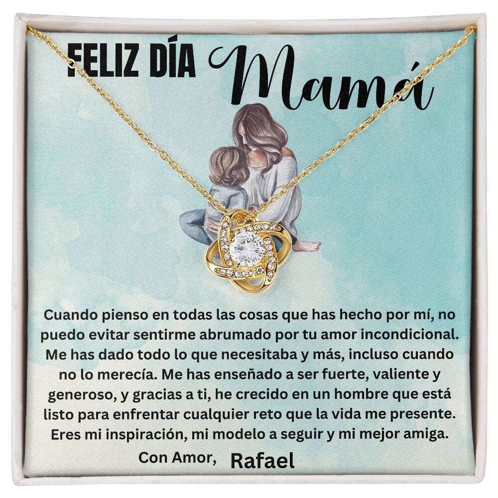 Regalo para Mamá en su día - Cuando pienso en todas las cosas que... - Collar Nudo de Amor con Caja de regalo y Tarjeta personalizada Jewelry/LoveKnot <p>Acabado en Oro Amarillo de 18 quilates</p> Standard Box 