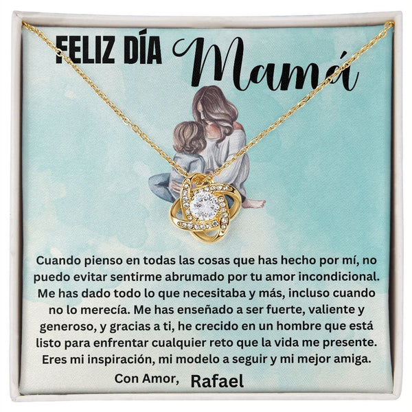 Regalo para Mamá en su día - Cuando pienso en todas las cosas que... - Collar Nudo de Amor con Caja de regalo y Tarjeta personalizada Jewelry/LoveKnot <p>Acabado en Oro Amarillo de 18 quilates</p> Standard Box 