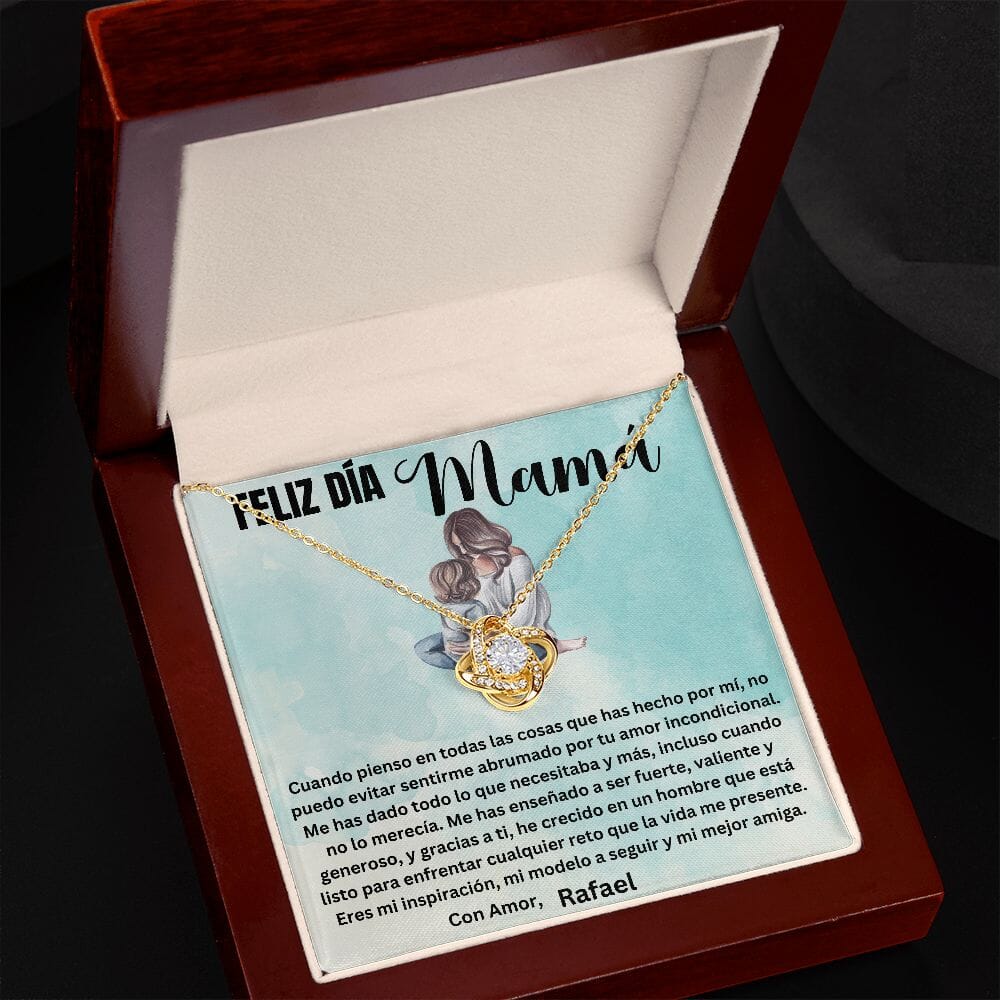 Regalo para Mamá en su día - Cuando pienso en todas las cosas que... - Collar Nudo de Amor con Caja de regalo y Tarjeta personalizada Jewelry/LoveKnot <p>Acabado en Oro Amarillo de 18 quilates</p> Luxury Box 