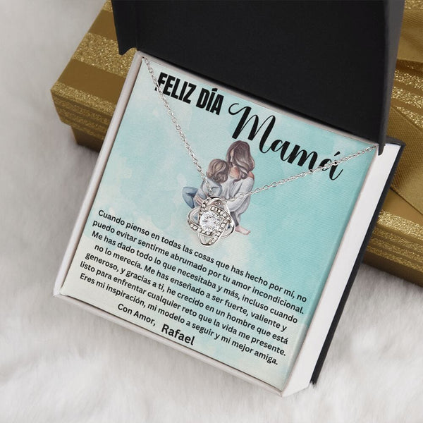 Regalo para Mamá en su día - Cuando pienso en todas las cosas que... - Collar Nudo de Amor con Caja de regalo y Tarjeta personalizada Jewelry/LoveKnot Acabado en oro blanco de 14 k Standard Box 