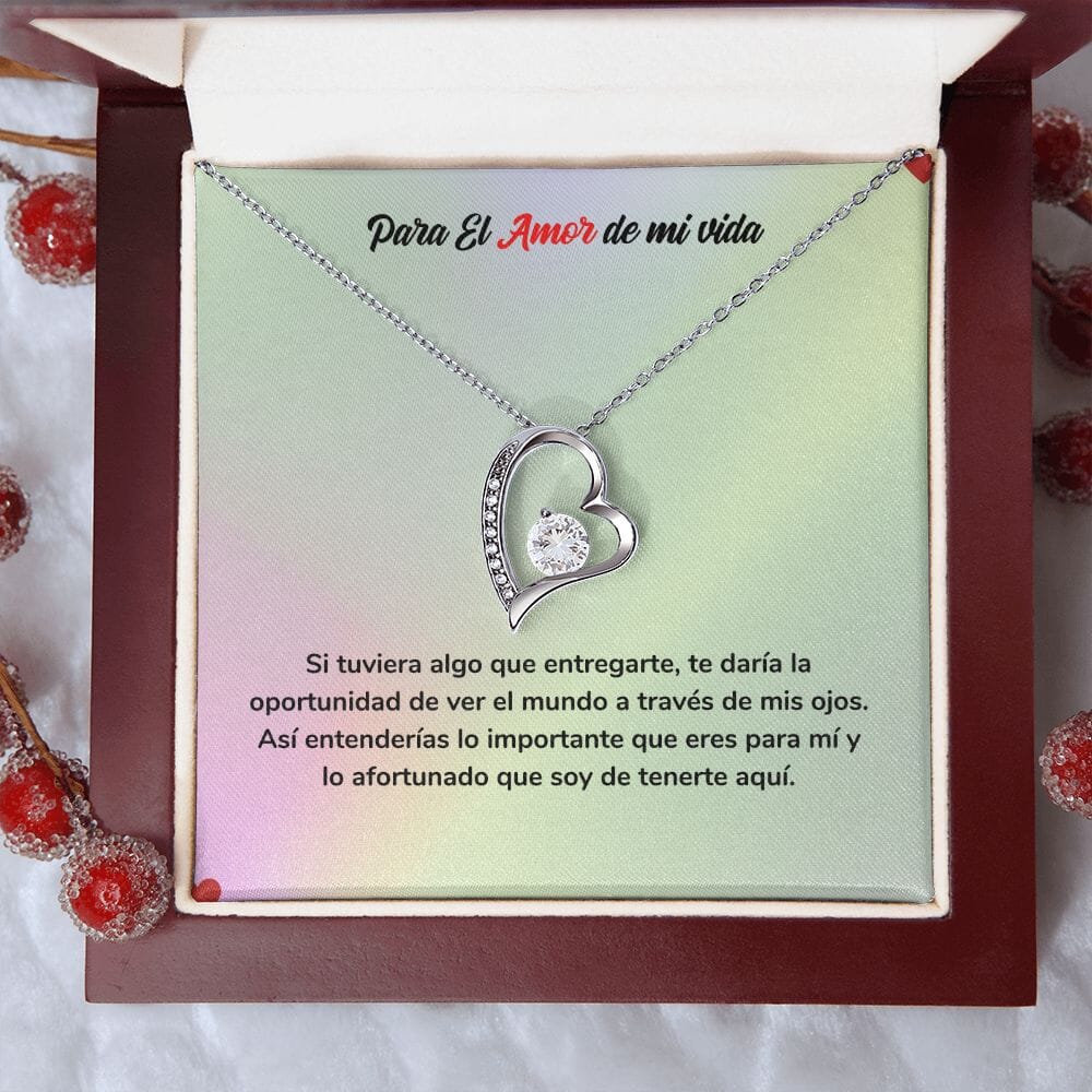 Regalo para Siempre - Collar de Amor Jewelry Acabado en oro blanco de 14 k Cajita de Lujo con Luz Led 