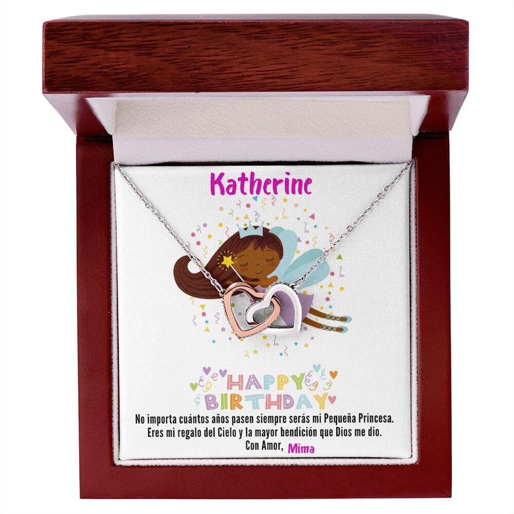 Regalo para tu Hija en su cumpleaños- Collar 2 corazones. Personaliza la tarjeta para esa persona que esta lejos. Jewelry Caja de Lujo de Madera 