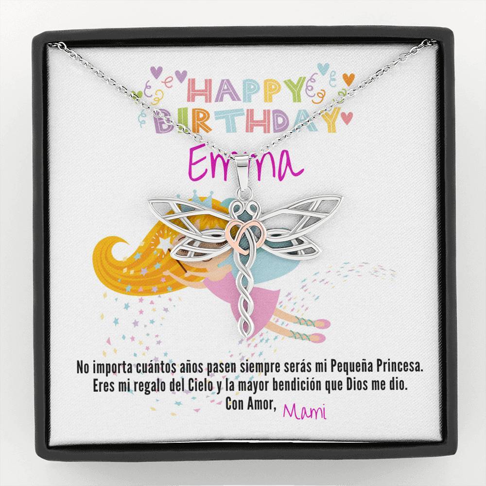 Regalo para tu Princesa en su cumpleaños- Collar Libélula. Personaliza la tarjeta para esa persona que esta lejos. Jewelry 