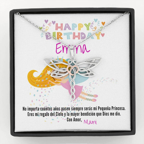 Regalo para tu Princesa en su cumpleaños- Collar Libélula. Personaliza la tarjeta para esa persona que esta lejos. Jewelry 
