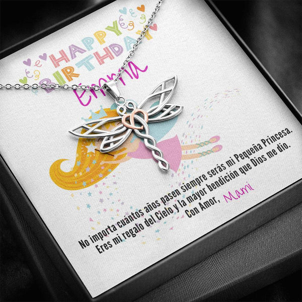 Regalo para tu Princesa en su cumpleaños- Collar Libélula. Personaliza la tarjeta para esa persona que esta lejos. Jewelry ShineOn Fulfillment 