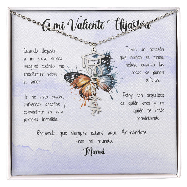 Regalo Sentimental para una Hija del corazón - Collar personalizado con nombre y birrete de Graduación para Hijastra Jewelry/NameNecklace Acero inoxidable pulido Caja de Regalo estándar incluida 