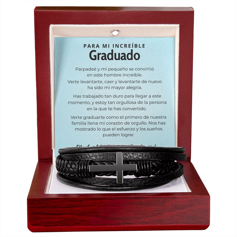 Regalo Significativo para Hijo que Lleva Tu Amor y Fe Siempre - Pulsera de Cruz para Hombre Jewelry Caja de Lujo de madera Mahogany con LED 