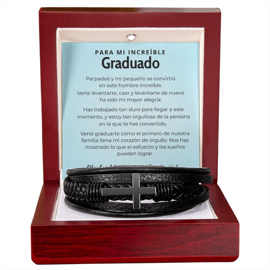Regalo Significativo para Hijo que Lleva Tu Amor y Fe Siempre - Pulsera de Cruz para Hombre Jewelry Caja de Lujo de madera Mahogany con LED 