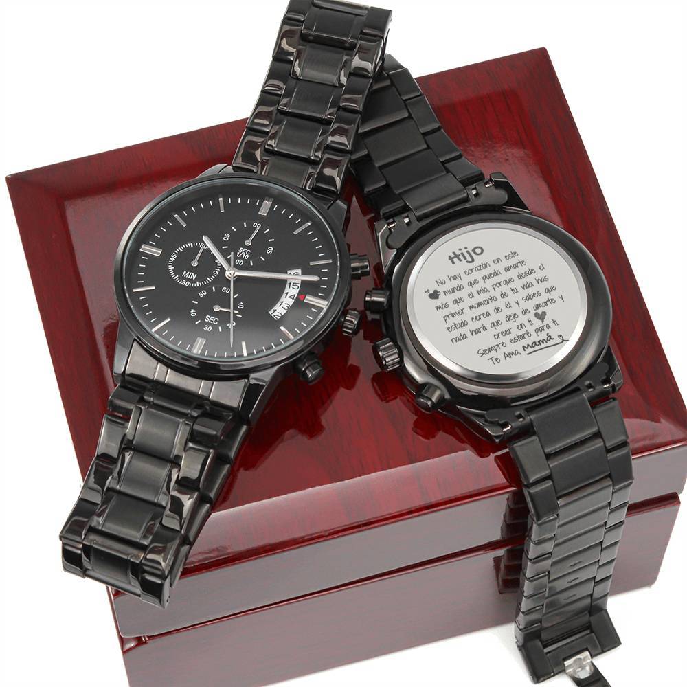 Reloj para Regalar al Hijo - Regalo de Mamá - Reloj cronógrafo Negro. Jewelry ShineOn Fulfillment Luxury Box 