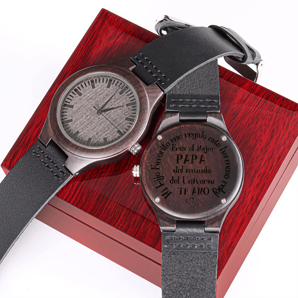 Reloj para regalar al Mejor Papá del Mundo de su hijo Favorito - Reloj de Madera Grabado Watches ShineOn Fulfillment Luxury Box 