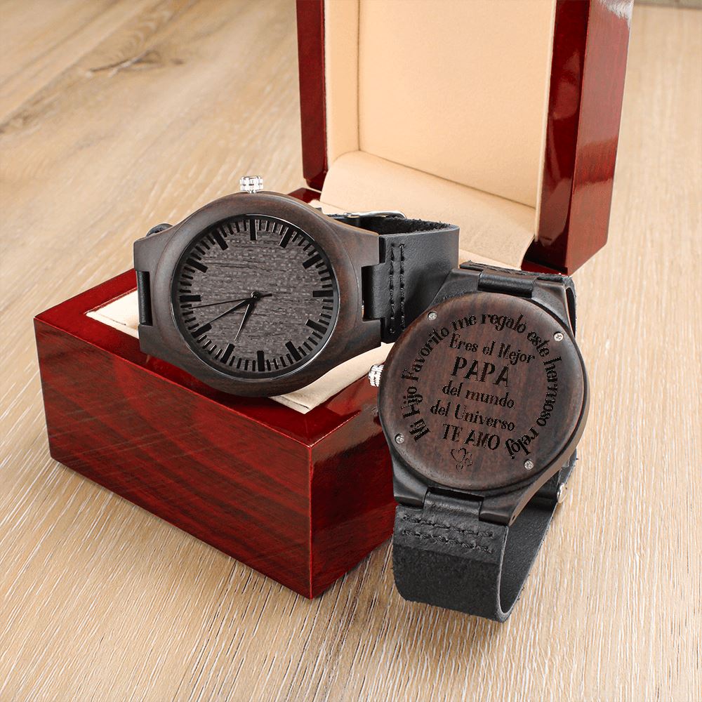 Reloj para regalar al Mejor Papá del Mundo de su hijo Favorito - Reloj de Madera Grabado Jewelry/Watch 