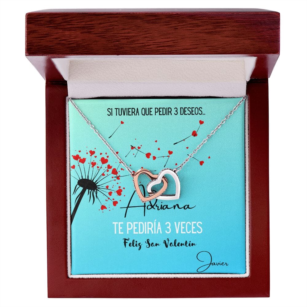 Si tuviera que pedir 3 deseos… Collar 2 corazones. Personaliza la tarjeta y escoge la caja para el collar. Jewelry Caja de Madera de Lujo con Luz Mahogany 