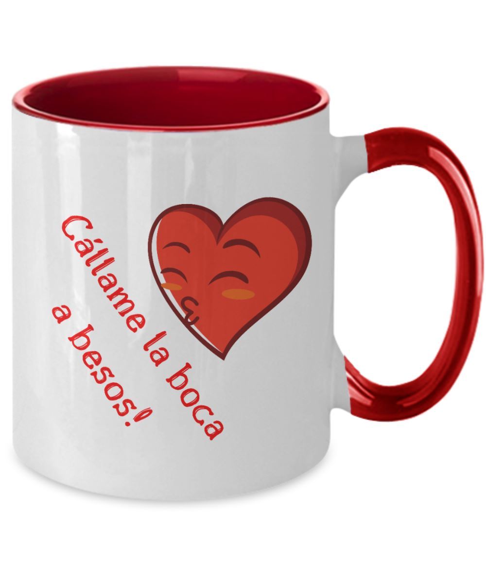 Taza 2 colores con mensaje de amor: Cállame la boca a besos Coffee Mug Regalos.Gifts 