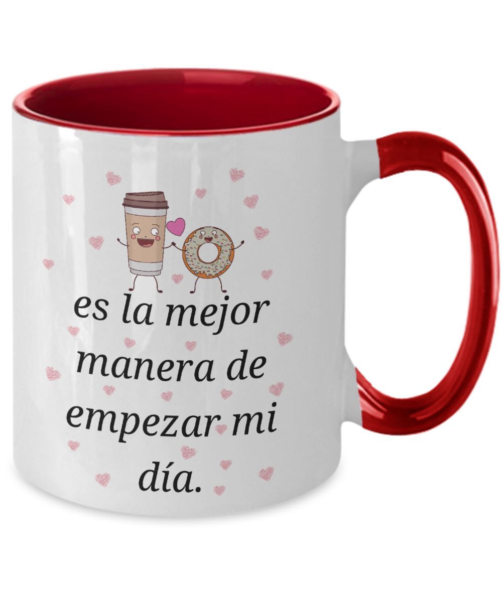 Taza 2 colores con mensaje de amor: Despertar cada día a tu lado, es la mejor manera de empezar mi día. Coffee Mug Regalos.Gifts Two Tone 11oz Mug Red 