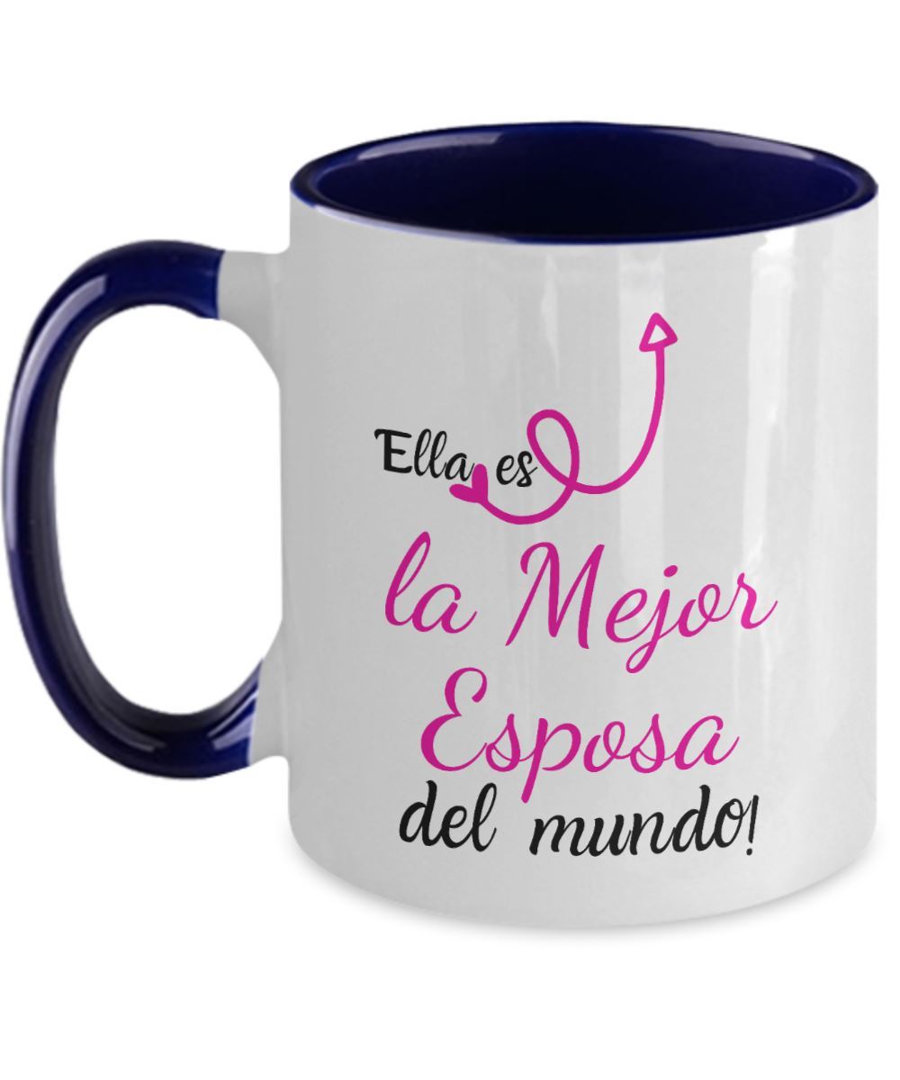 Taza 2 colores con mensaje de amor: Ella es la Mejor Esposa del Mundo! Coffee Mug Regalos.Gifts Two Tone 11oz Mug Navy 