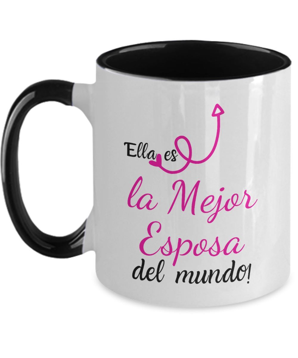 Taza 2 colores con mensaje de amor: Ella es la Mejor Esposa del Mundo! Coffee Mug Regalos.Gifts 
