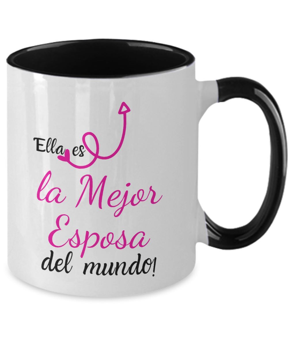 Taza 2 colores con mensaje de amor: Ella es la Mejor Esposa del Mundo! Coffee Mug Regalos.Gifts Two Tone 11oz Mug Black 