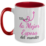 Taza 2 colores con mensaje de amor: Ella es la Mejor Esposa del Mundo! Coffee Mug Regalos.Gifts Two Tone 11oz Mug Red 
