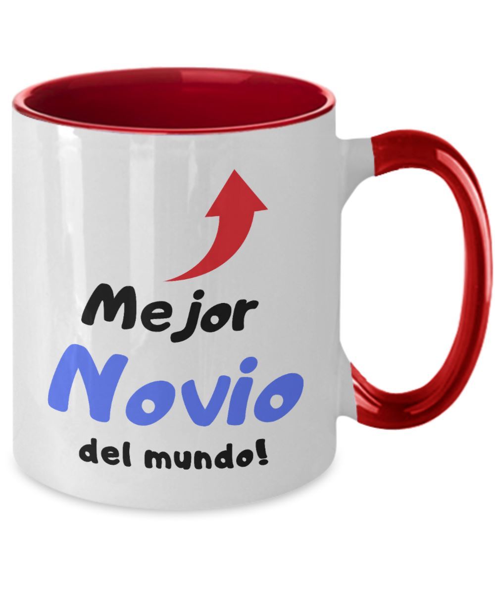 Taza 2 colores con mensaje de amor: Mejor Novio del Mundo! Coffee Mug Regalos.Gifts Two Tone 11oz Mug Red 