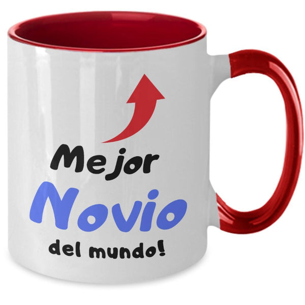Taza 2 colores con mensaje de amor: Mejor Novio del Mundo! Coffee Mug Regalos.Gifts Two Tone 11oz Mug Red 