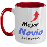 Taza 2 colores con mensaje de amor: Mejor Novio del Mundo! Coffee Mug Regalos.Gifts 