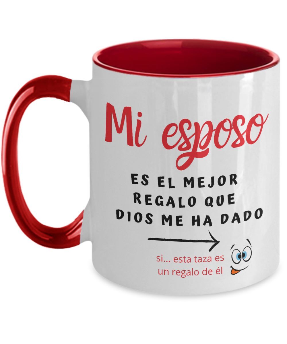 Taza 2 colores con mensaje de amor: Mi esposo es el mejor regalo que Dios me ha dado… Coffee Mug Regalos.Gifts 