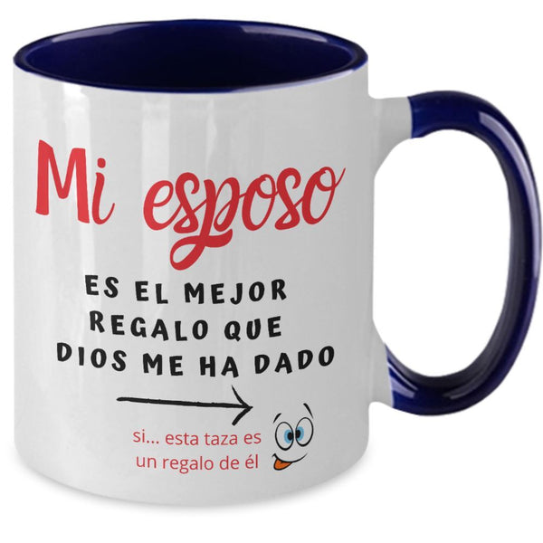 Taza 2 colores con mensaje de amor: Mi esposo es el mejor regalo que Dios me ha dado… Coffee Mug Regalos.Gifts Two Tone 11oz Mug Navy 