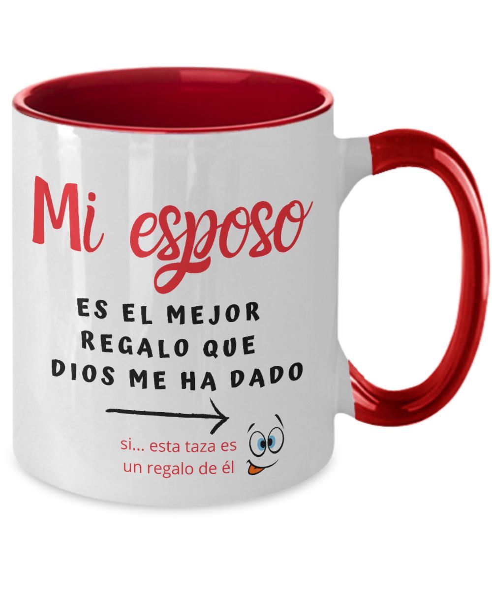 Taza 2 colores con mensaje de amor: Mi esposo es el mejor regalo que Dios me ha dado… Coffee Mug Regalos.Gifts Two Tone 11oz Mug Red 