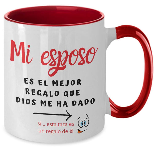 Taza 2 colores con mensaje de amor: Mi esposo es el mejor regalo que Dios me ha dado… Coffee Mug Regalos.Gifts Two Tone 11oz Mug Red 