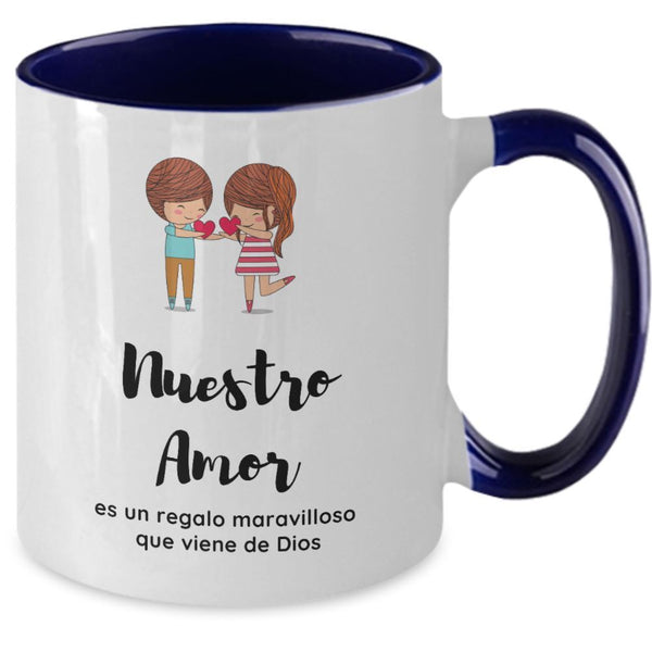 Taza 2 colores con mensaje de amor: Nuestro amor es un regalo maravilloso que viene De Dios Coffee Mug Regalos.Gifts Two Tone 11oz Mug Navy 