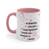 Taza 2 colores con mensaje de amor para esposa: Mi Esposa: Hermosa, Sincera, Comprensiva… Mug Printify Pink 11oz 