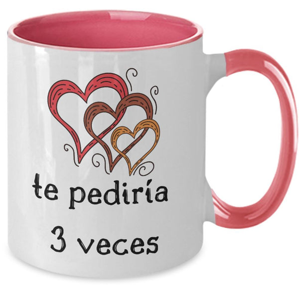 Taza 2 colores con mensaje de amor: Si tuviera que pedir 3 deseos, te pediría 3 veces Coffee Mug Regalos.Gifts Two Tone 11oz Mug Pink 
