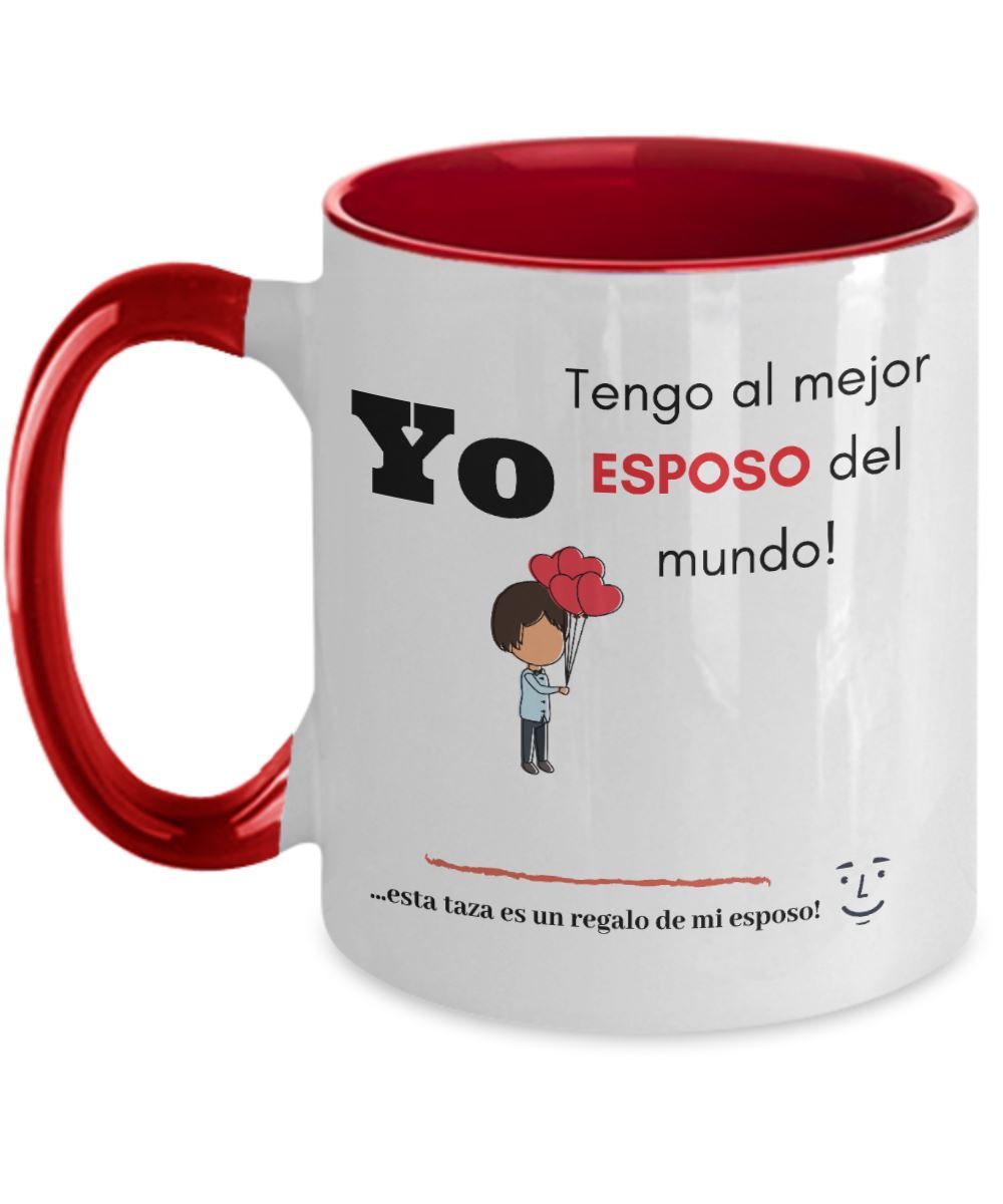 Taza 2 colores con mensaje de amor: Yo tengo al mejor esposo del mundo! … esta taza es una regalo de mi esposo! :) Coffee Mug Regalos.Gifts Two Tone 11oz Mug Red 