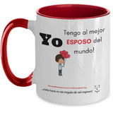 Taza 2 colores con mensaje de amor: Yo tengo al mejor esposo del mundo! … esta taza es una regalo de mi esposo! :) Coffee Mug Regalos.Gifts Two Tone 11oz Mug Red 