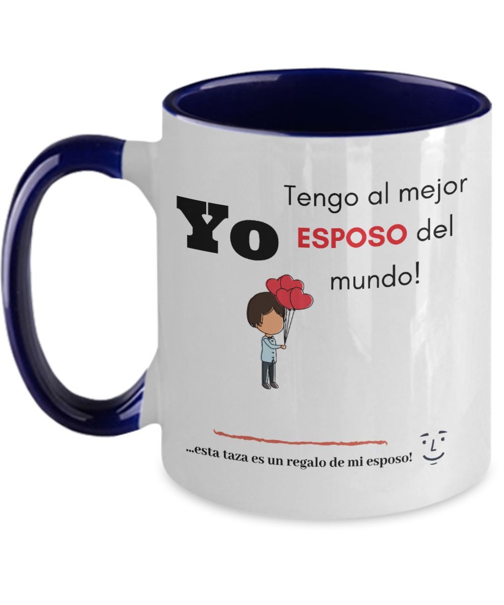 Taza 2 colores con mensaje de amor: Yo tengo al mejor esposo del mundo! … esta taza es una regalo de mi esposo! :) Coffee Mug Regalos.Gifts Two Tone 11oz Mug Navy 