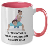 Taza 2 colores con mensaje para Esposa: Estar contigo es todo lo que necesito para ser feliz Coffee Mug Regalos.Gifts 