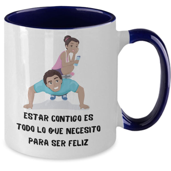 Taza 2 colores con mensaje para Esposa: Estar contigo es todo lo que necesito para ser feliz Coffee Mug Regalos.Gifts Two Tone 11oz Mug Navy 