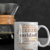Taza Blanca con Mensaje Cristiano: Frutos del Espíritu Santo Coffee Mug Regalos.Gifts 