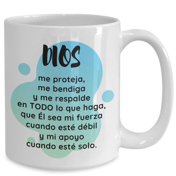 Taza con Mensaje Cristiano: Dios me proteja, me bendiga… Coffee Mug Regalos.Gifts 