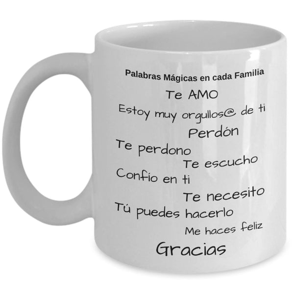 Taza con Mensaje Cristiano: Palabras mágicas en cada familia Coffee Mug Regalos.Gifts 11oz Mug White 