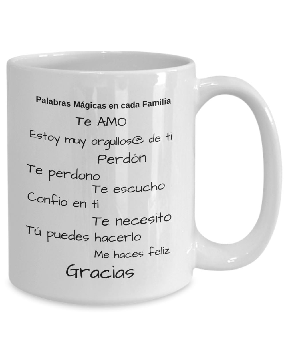 Taza con Mensaje Cristiano: Palabras mágicas en cada familia Coffee Mug Regalos.Gifts 