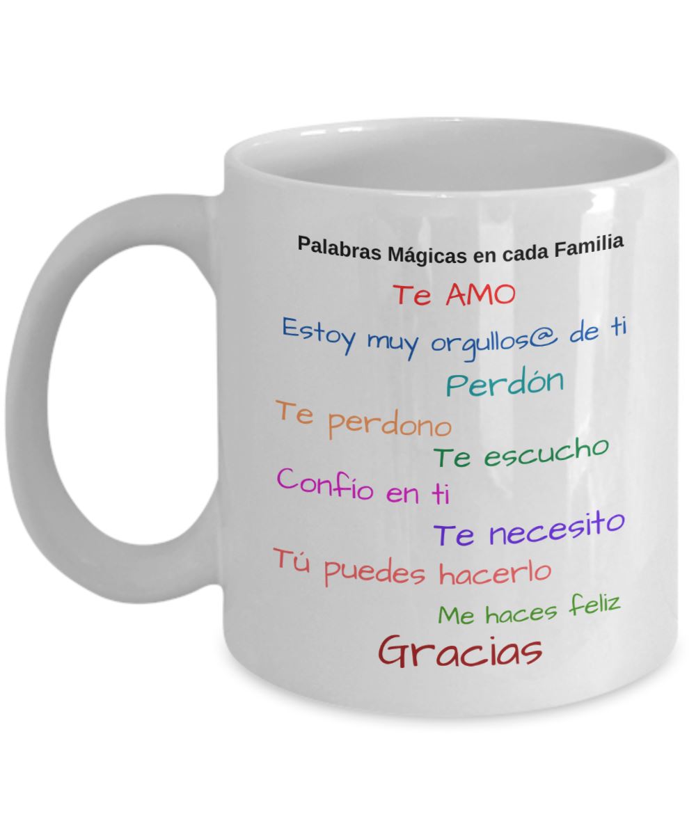 Taza con Mensaje Cristiano: Palabras mágicas en cada familia Coffee Mug Regalos.Gifts 11oz Mug White 