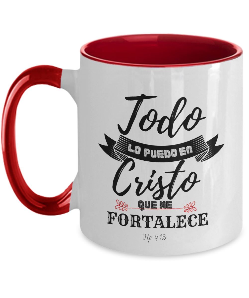 Taza con Mensaje Cristiano: Todo lo puedo en Cristo Coffee Mug Regalos.Gifts 