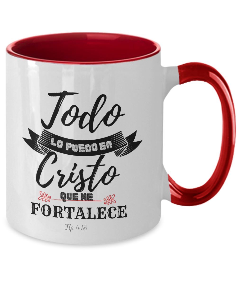 Taza con Mensaje Cristiano: Todo lo puedo en Cristo Coffee Mug Regalos.Gifts Two Tone 11oz Mug Red 