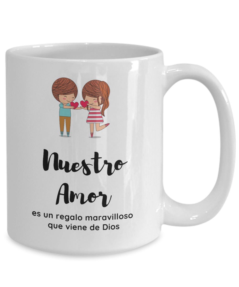 Taza con mensaje de amor: Nuestro Amor es un regalo maravilloso que viene De Dios Coffee Mug Regalos.Gifts 