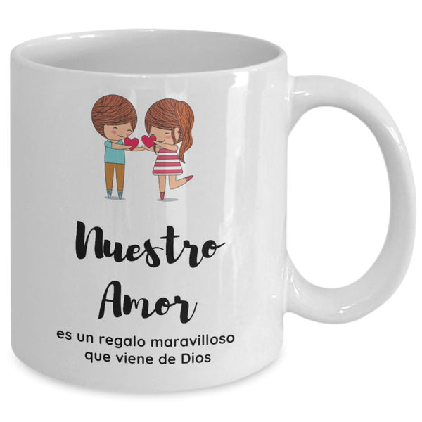Taza con mensaje de amor: Nuestro Amor es un regalo maravilloso que viene De Dios Coffee Mug Regalos.Gifts 