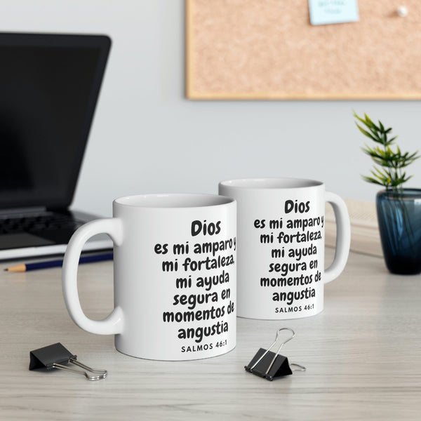 Taza con Mensaje De Dios: Dios es mi amparo y mi fortaleza… - Salmos 46:1 - 11 onzas Mug Printify 